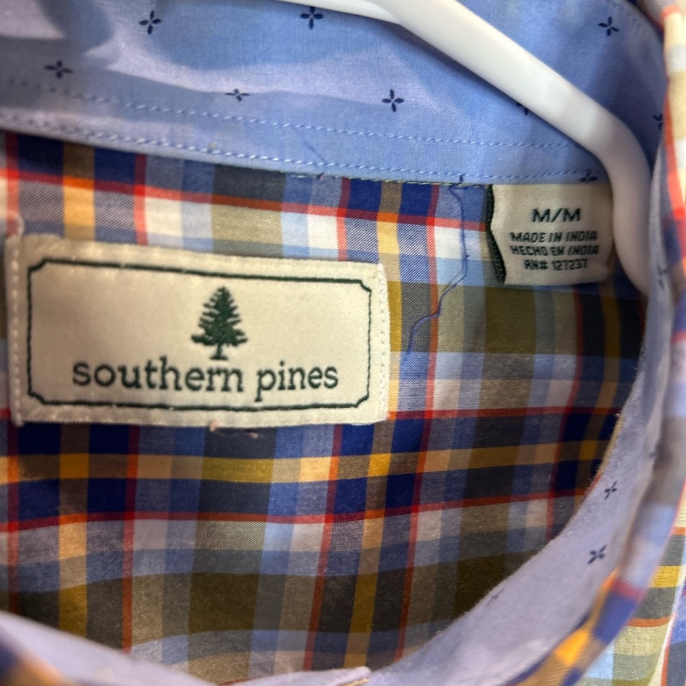Southern Pines Men’s Medium Button up long sleeve plaid 100% cotton - Picture 5 of 10